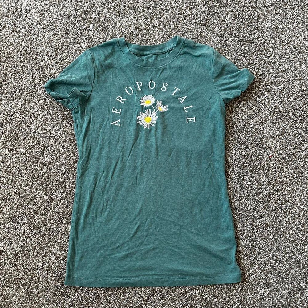 y2k aeropostale green and white daisy shirt